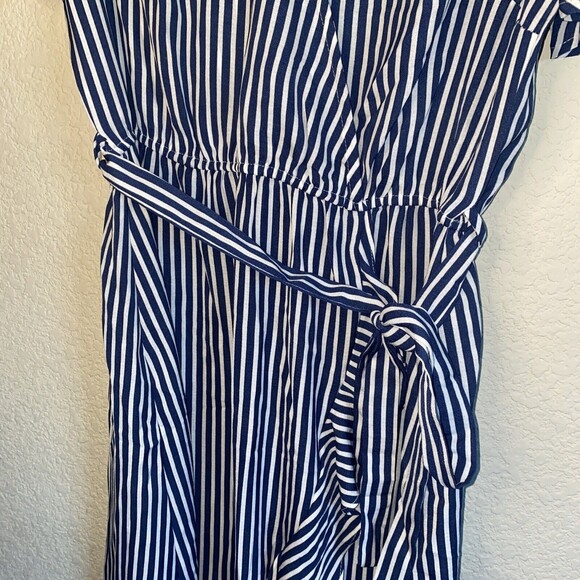 Naif wrap dress Ruffle V Neck Stripe Belted M city classy nautical boat - Picture 4 of 11